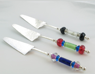 Cake Servers, silver plate, handmade, with interchangeable glass beads